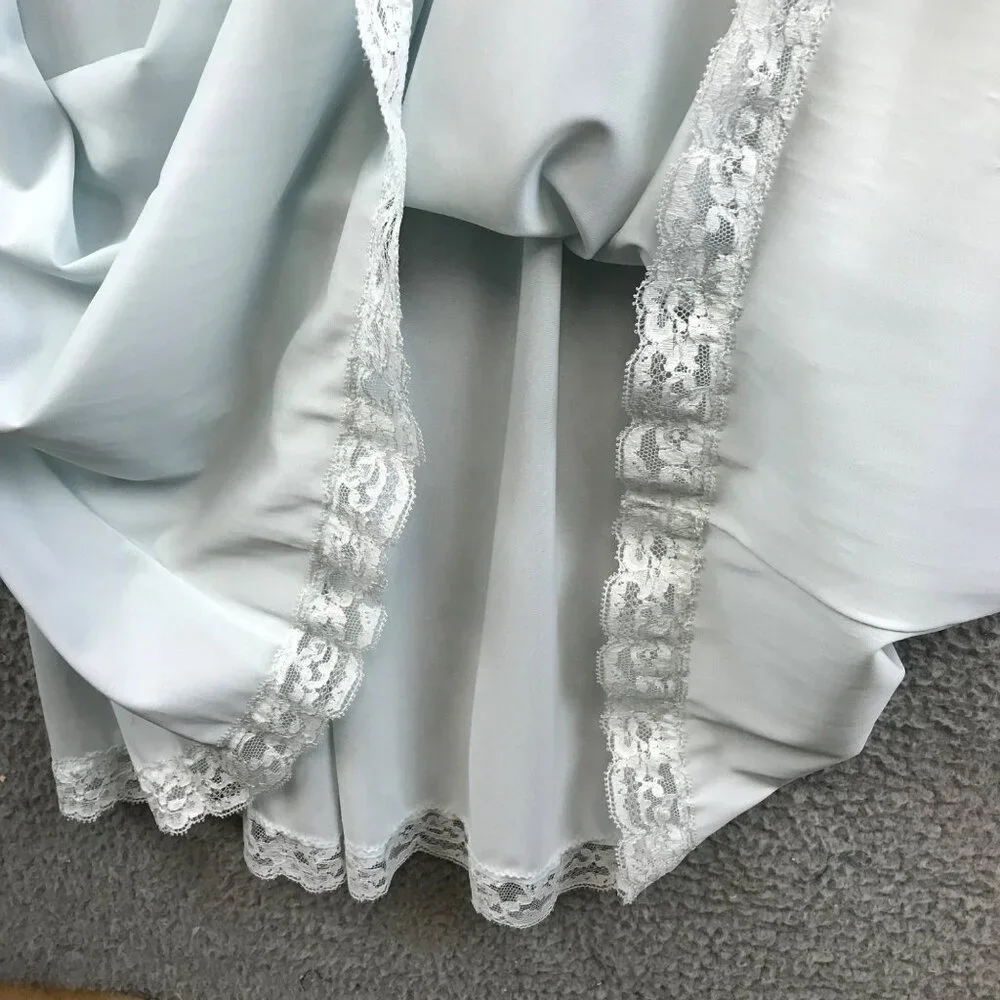 Vintage Shadowline Bridgerton Nightgown Boudoir PJs size 10 petite Blue 70s Lace - Picture 5 of 14